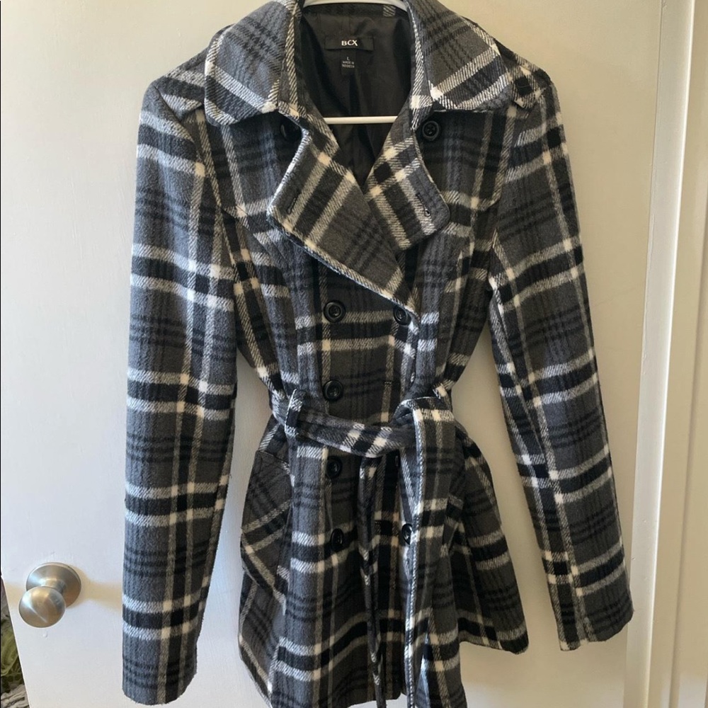 grey black and white BCK jacket/coat
